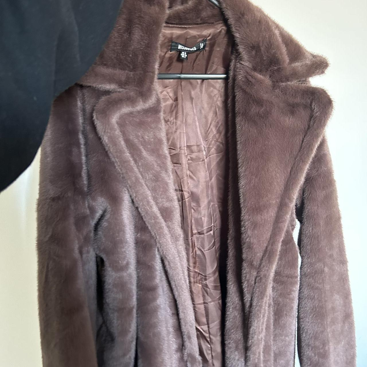 MISSGUIDED - Chocolate Brown Fur Faux Coat Never... - Depop