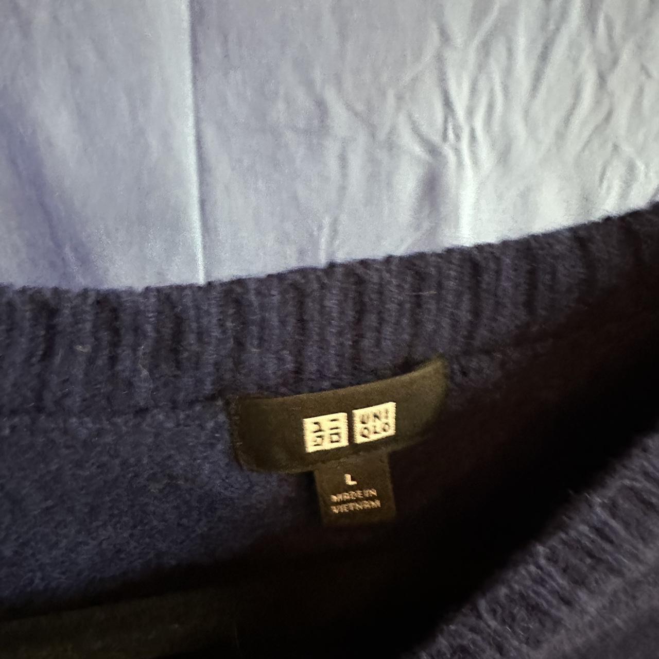 sz large navy Uniqlo sweater shrunk and is closer... - Depop