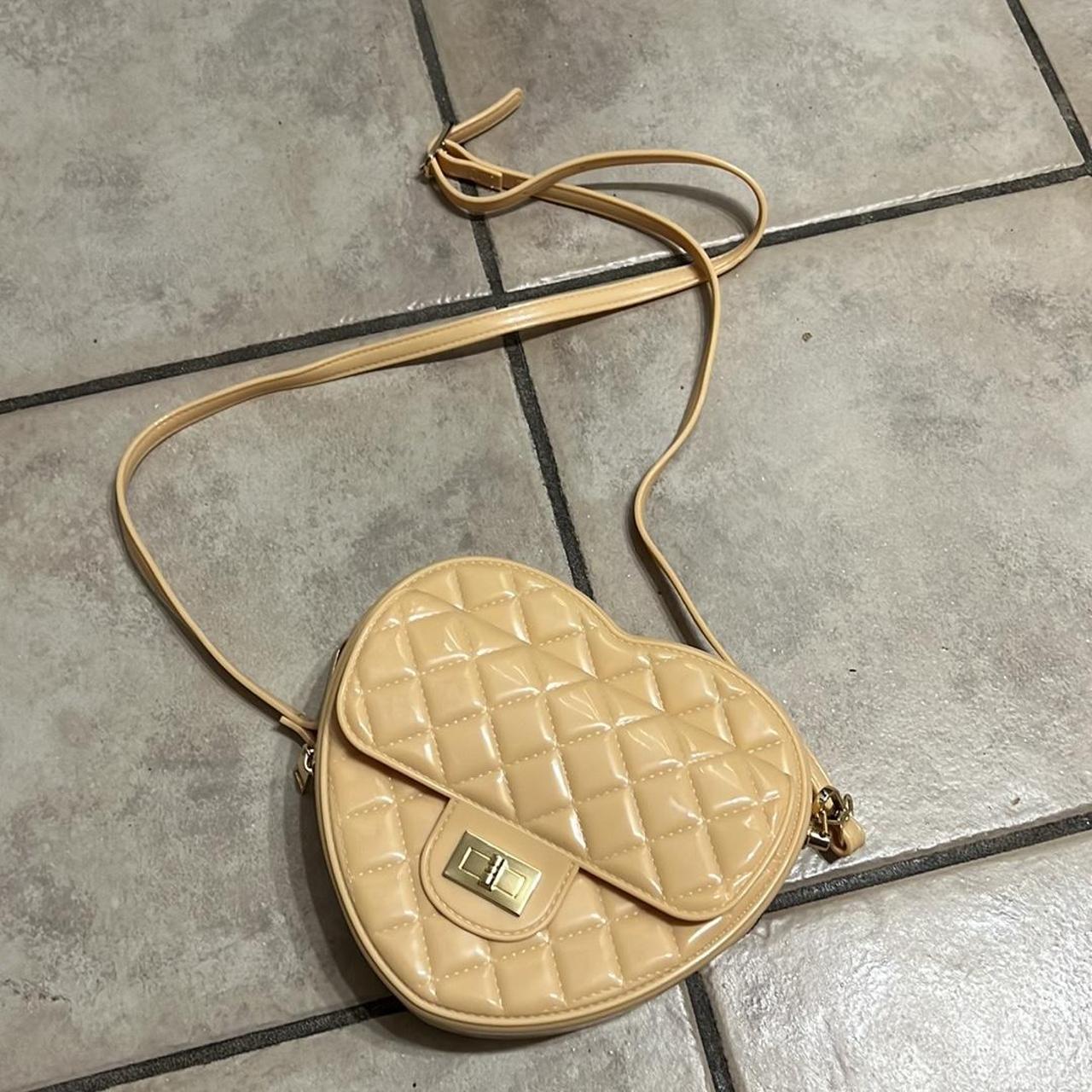 Cream Quilted Heart Strap Cross Body Bag