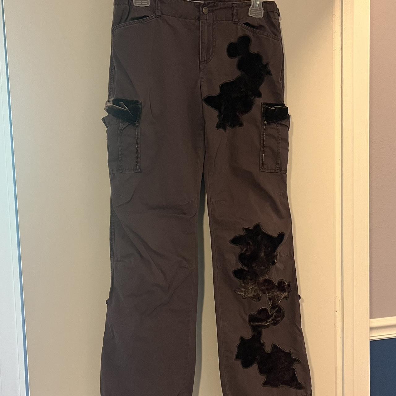 Light brown cargo pants w velvet detailing and... Depop