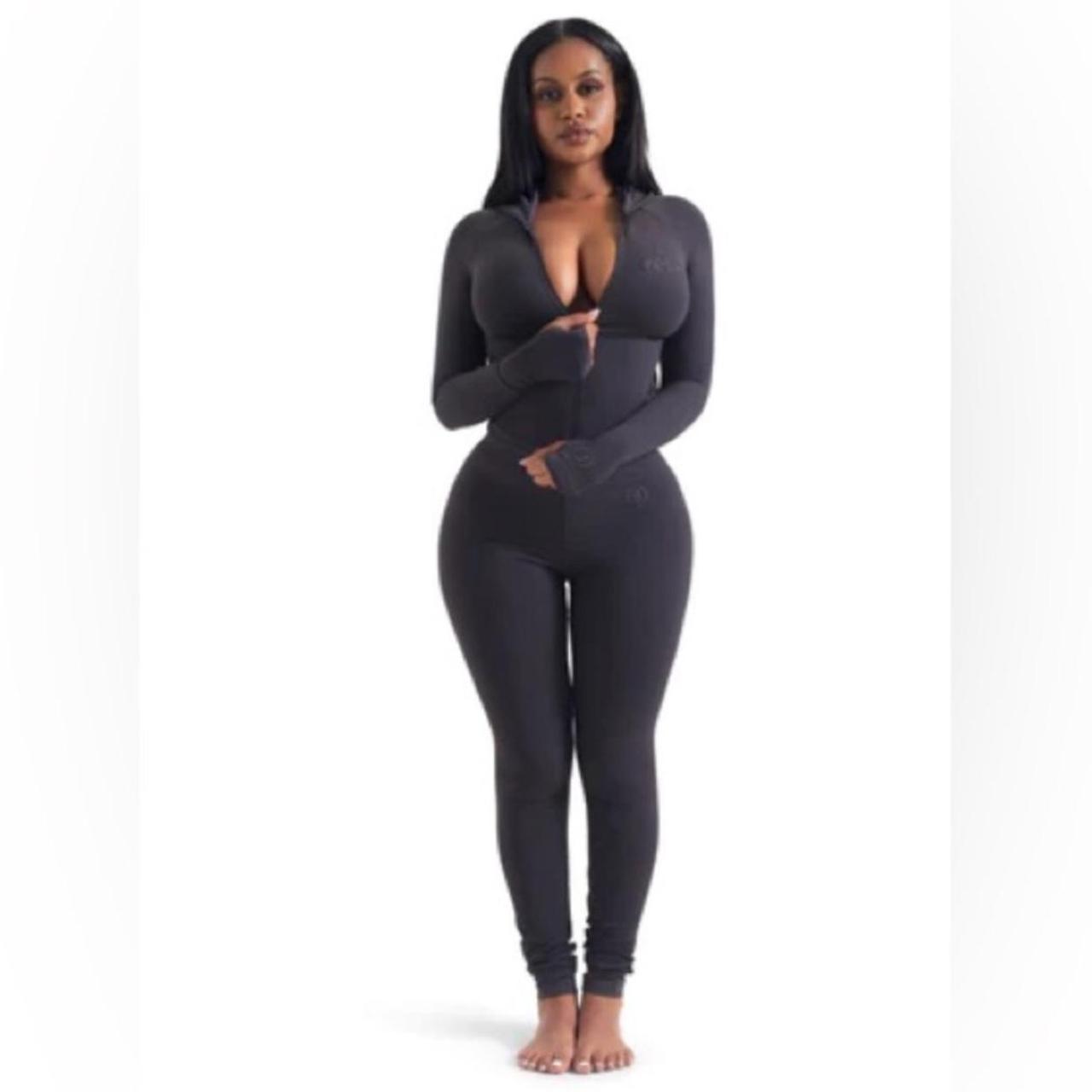 skims sheer sculpt catsuit in clay size xs worn - Depop