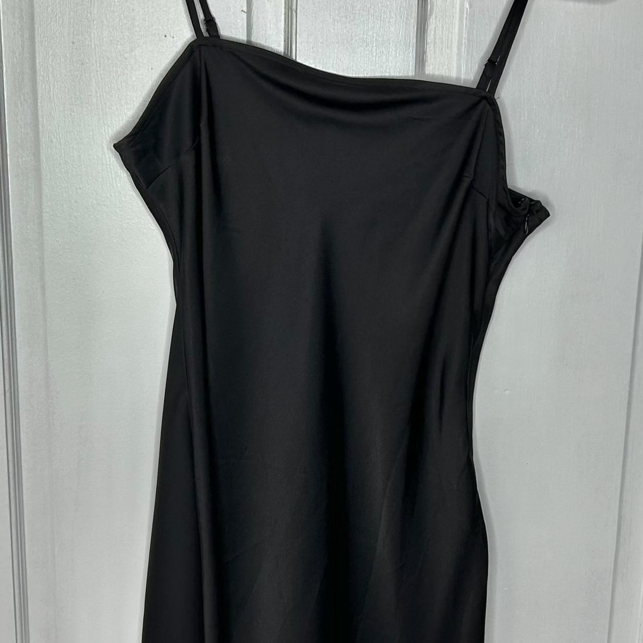 Satin Black Slip Dress - Depop