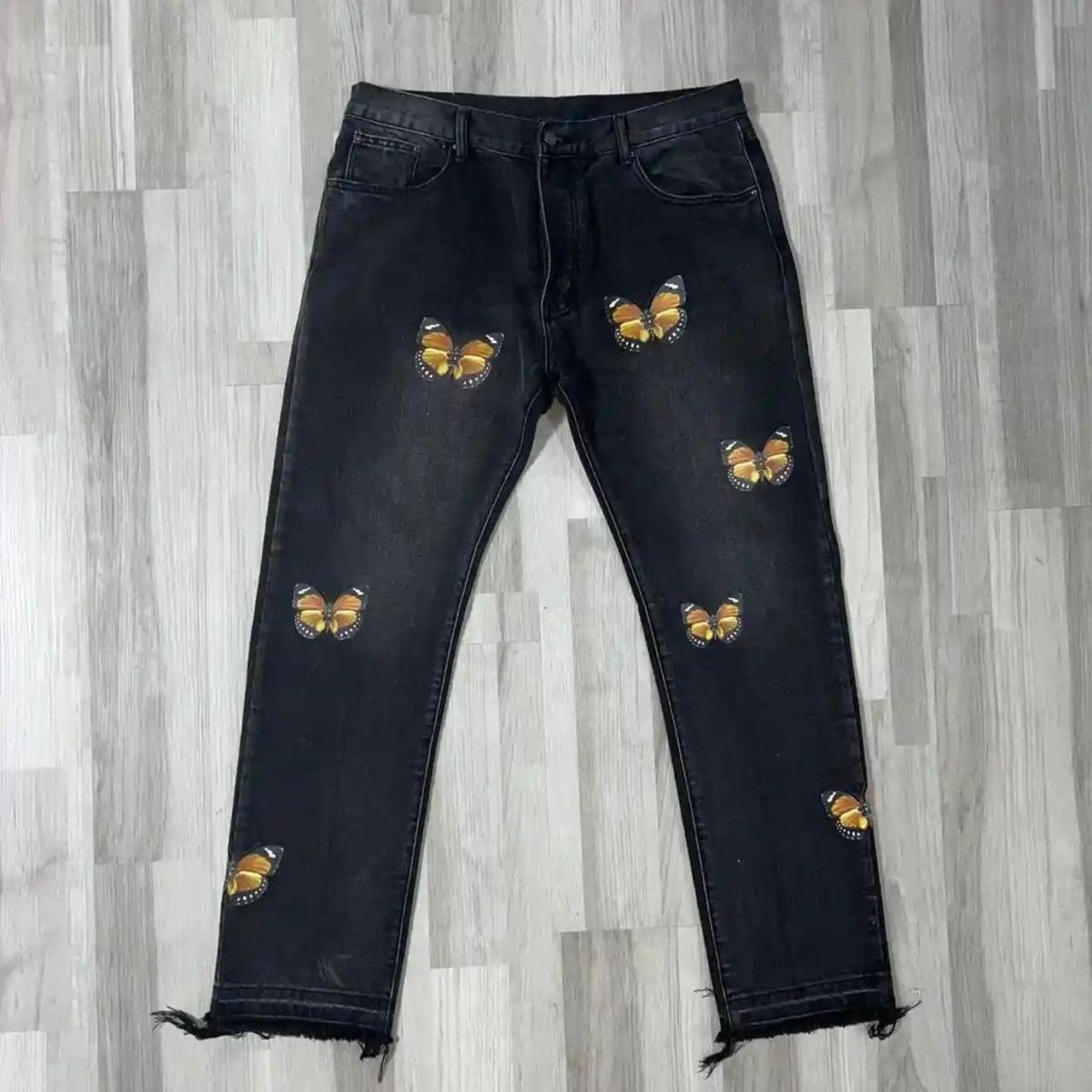 MNML Gray Denim Butterfly Jeans Size 34 Depop