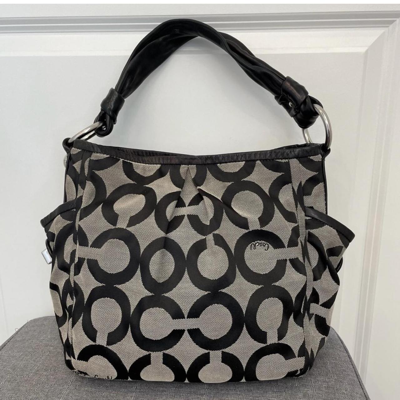 Coach black gray sig c striped mini bag | Mini bag, Black and grey, Striped