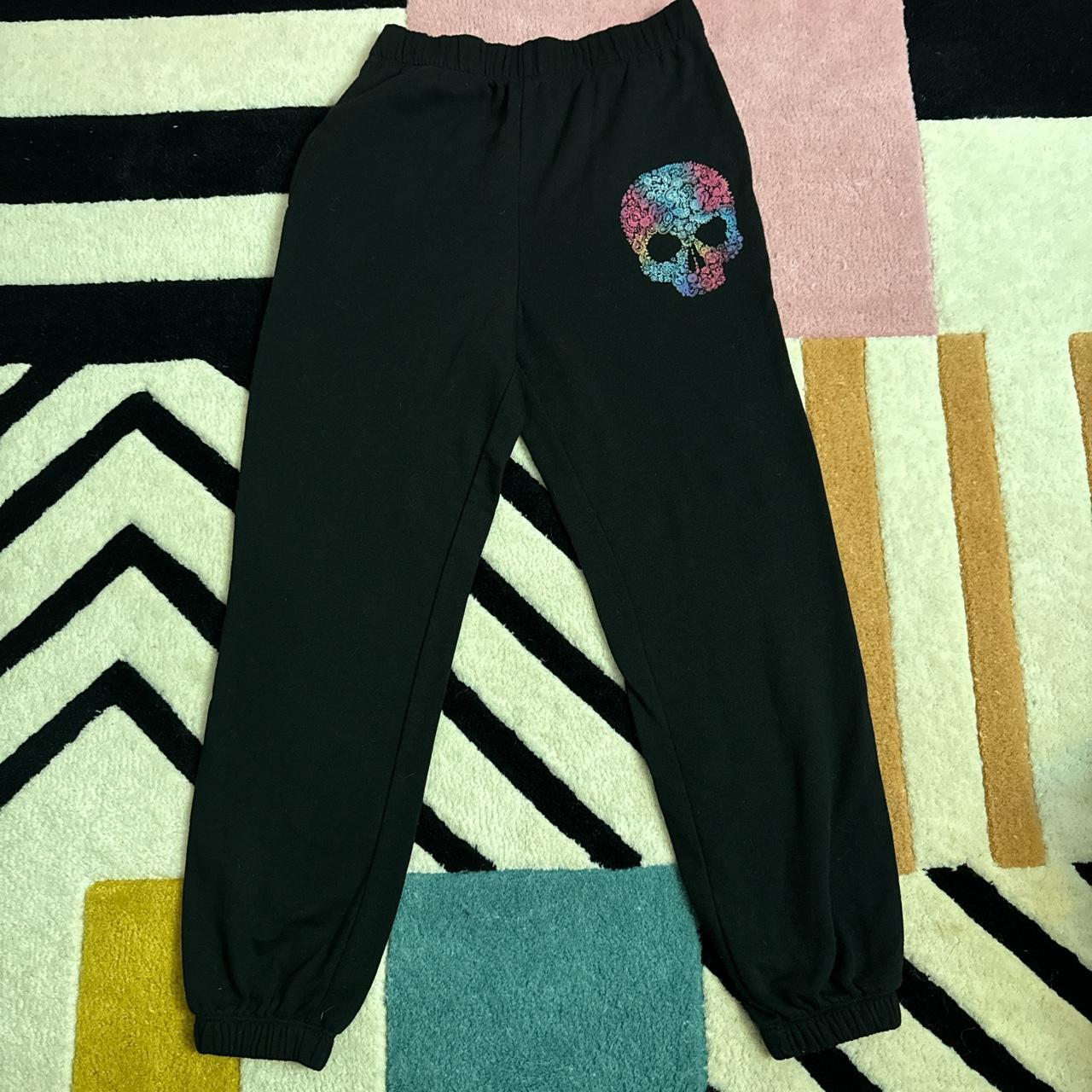 No Boundaries Skull Sweat Pants. Black with multi - Depop