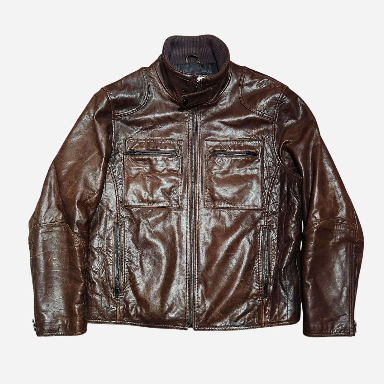 Pelle Pelle Men's Jacket - Brown - M – Pelle Brown leather bomber jacket with multiple …
