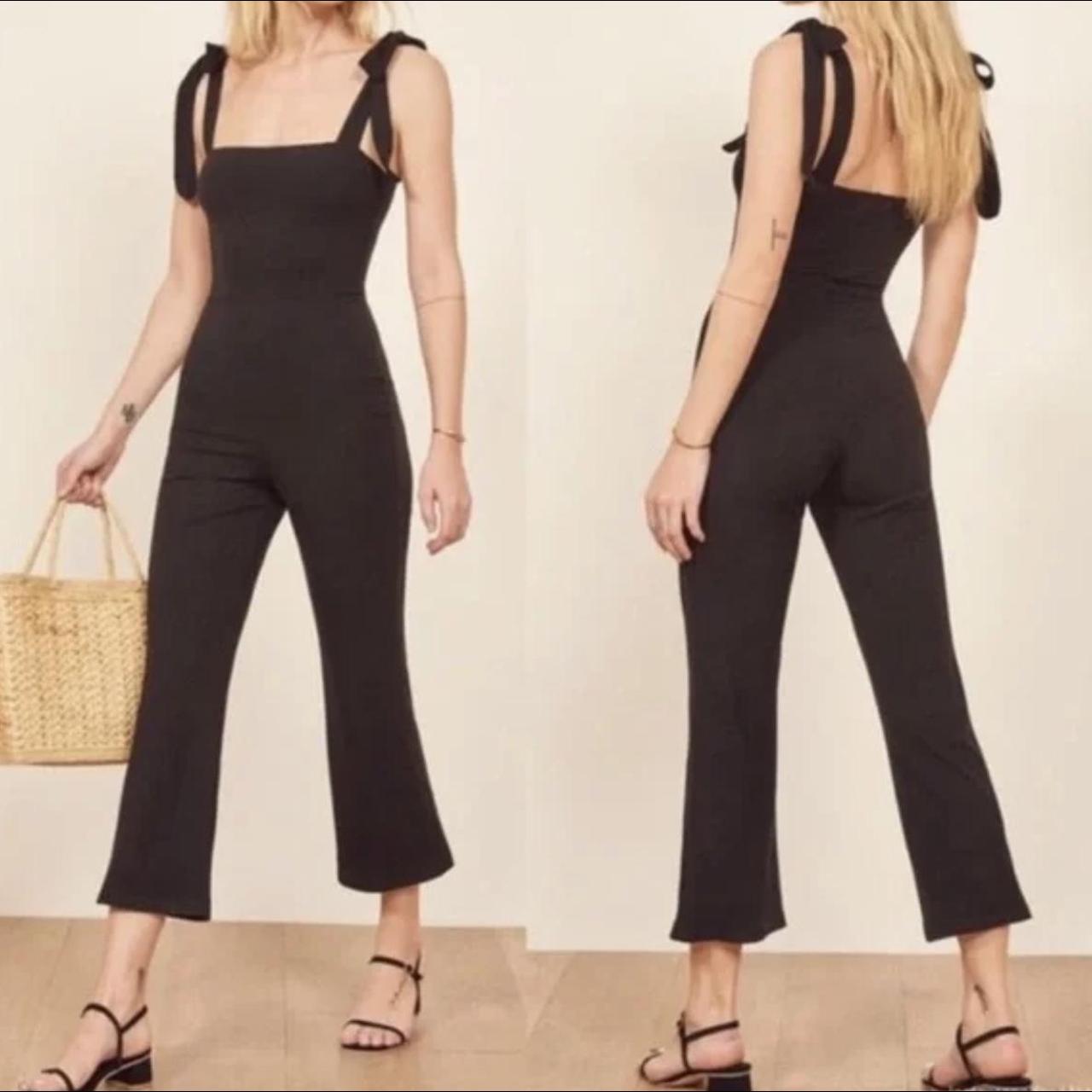 Reformation Black Ribbed Tie Shoulder Sleeveless... Depop