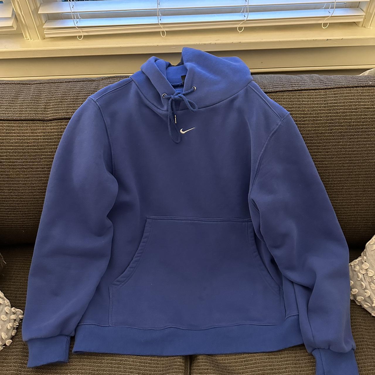 vintage nike blue center swoosh logo hoodie. size... - Depop