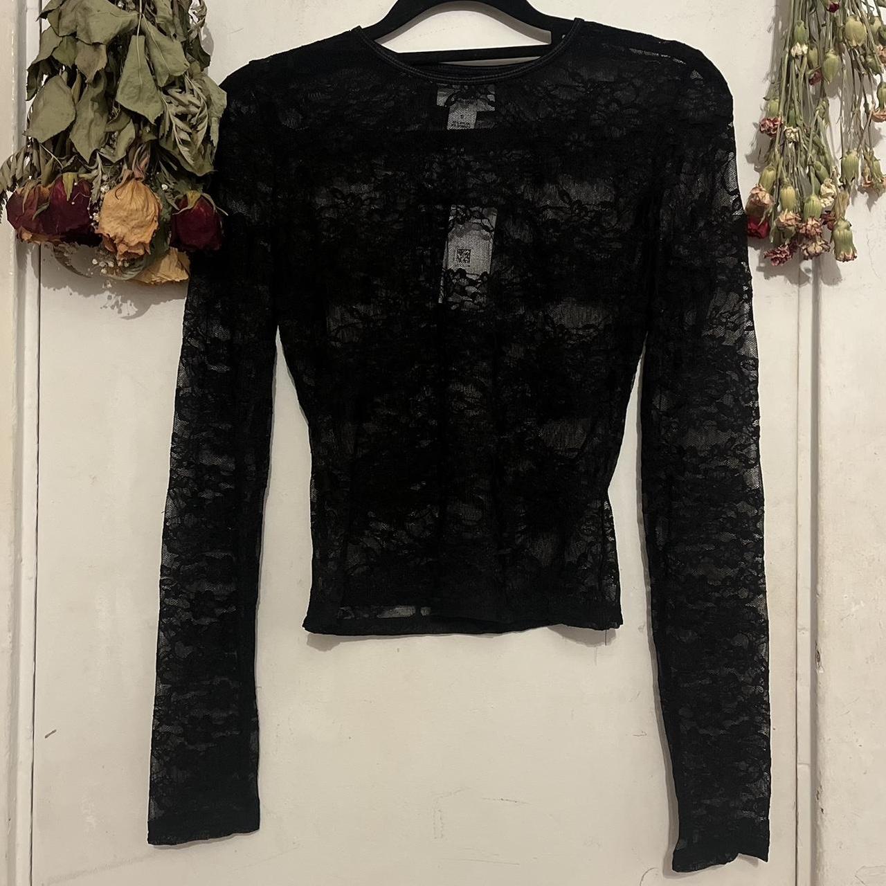 Black lace crop top Comes from pet-free, non-smoke... - Depop