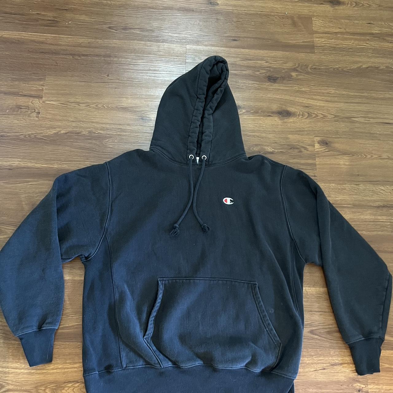 Black Champion Hoodie XL but fits like a L 24’... - Depop