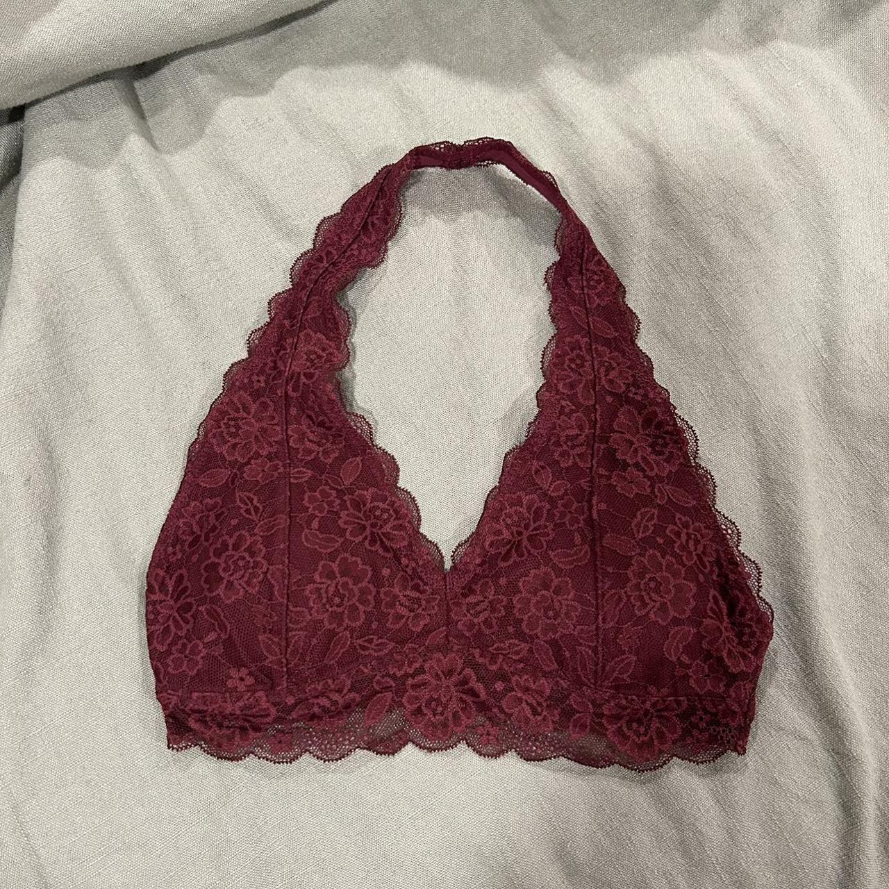 Hollister Gilly Hicks Maroon Red Lace Back Ribbed Strappy Bralette