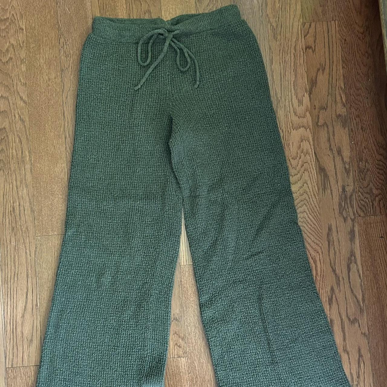 Aerie wide legged cozy knit pants. Size XS. Green... - Depop