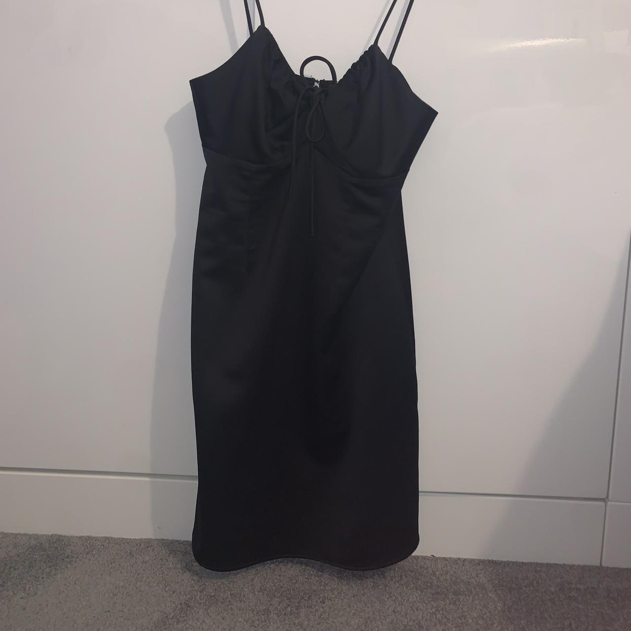 Black satin mini dress Tie up at the front Great... - Depop