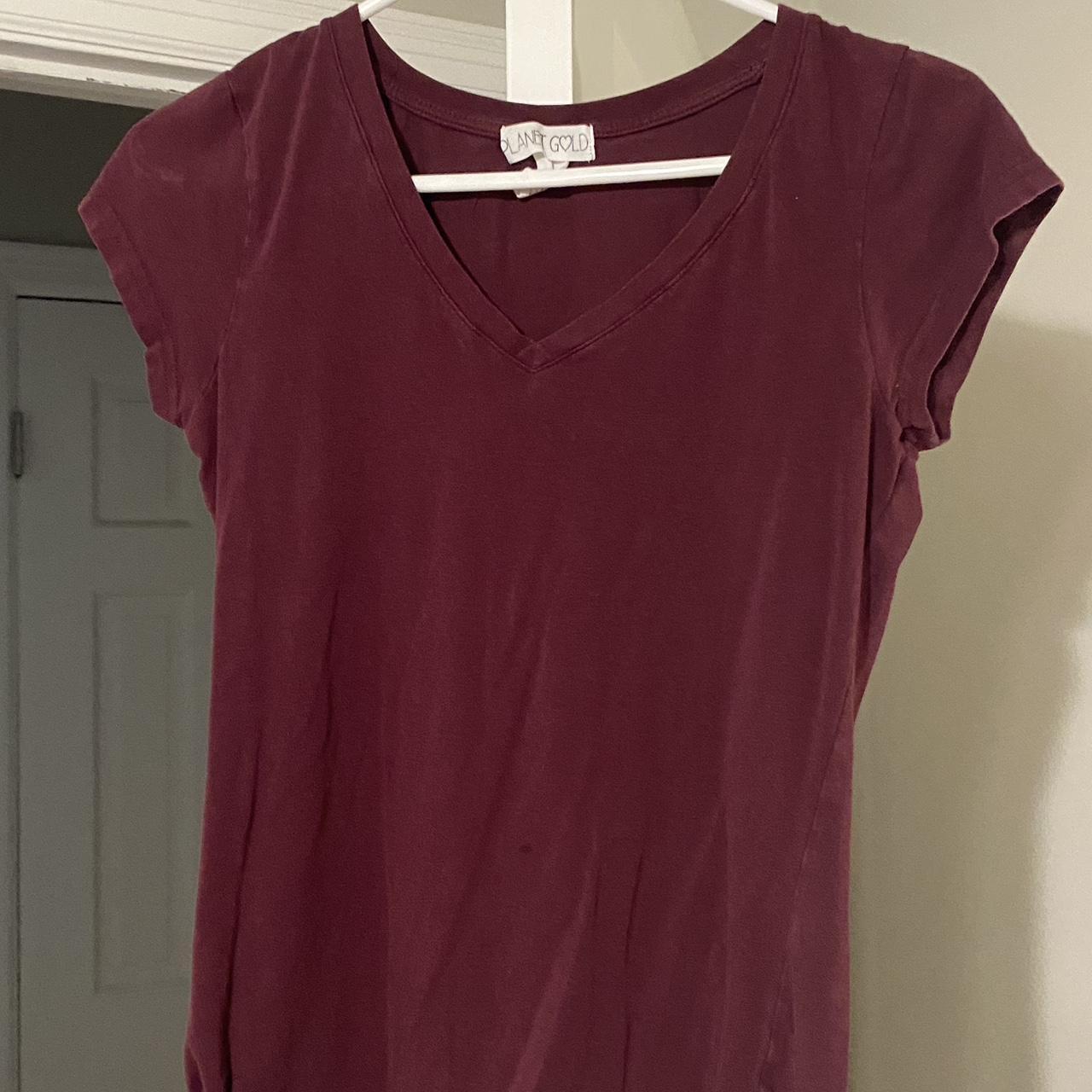 Burgundy v neck tshirt Depop