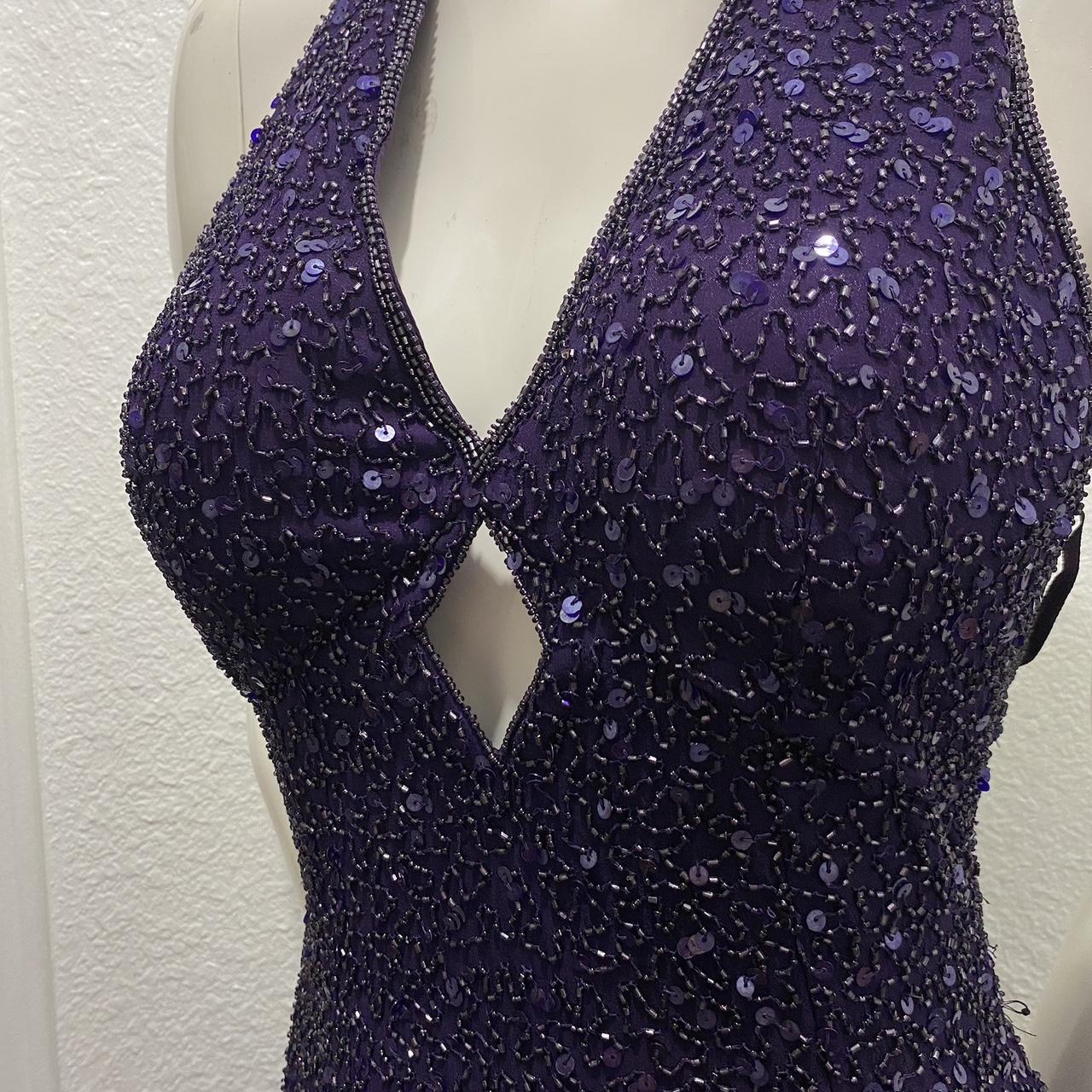 Purple beaded halter gown Has a zipper and clasp... - Depop