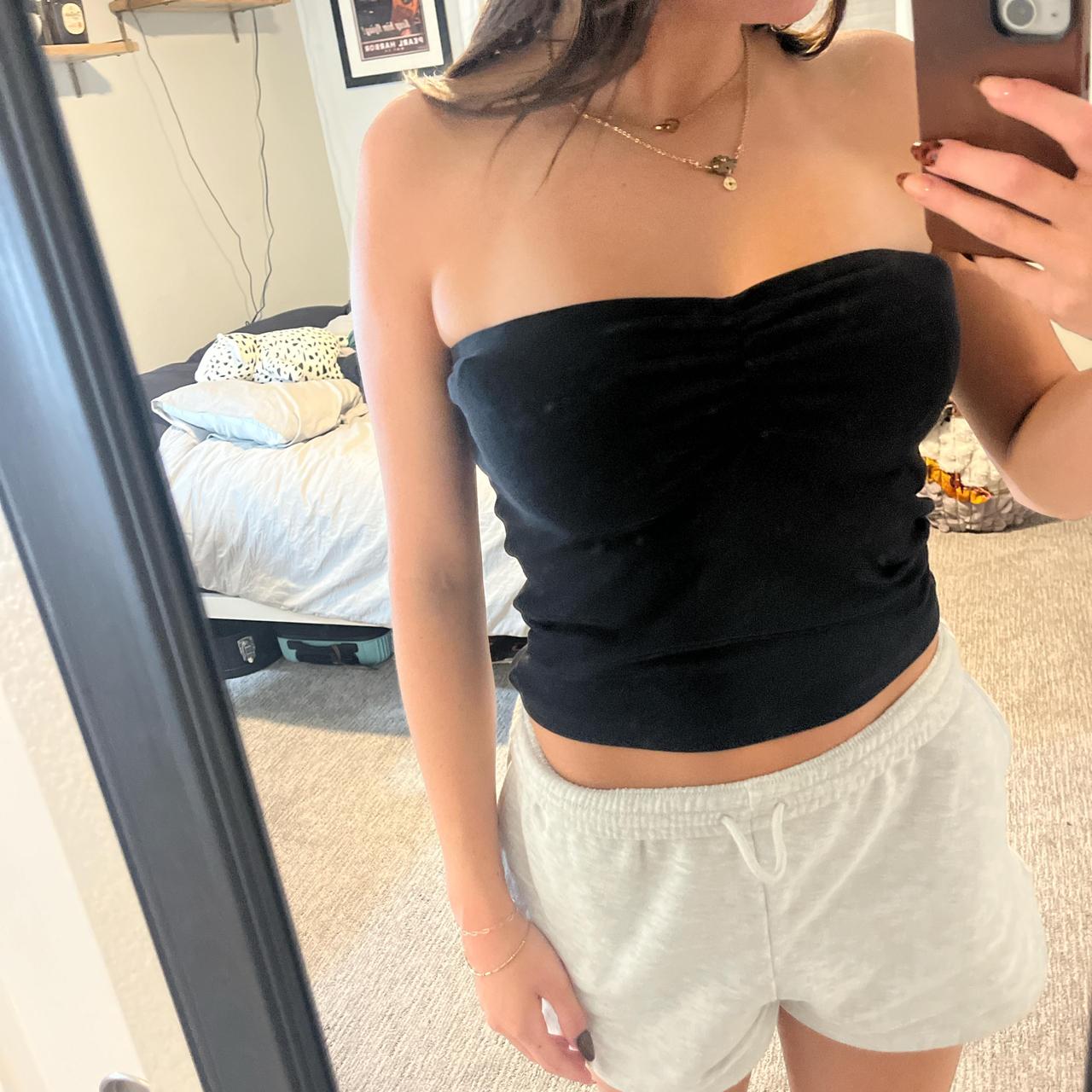 Black ruched bandeau top #partyvibes black, Depop