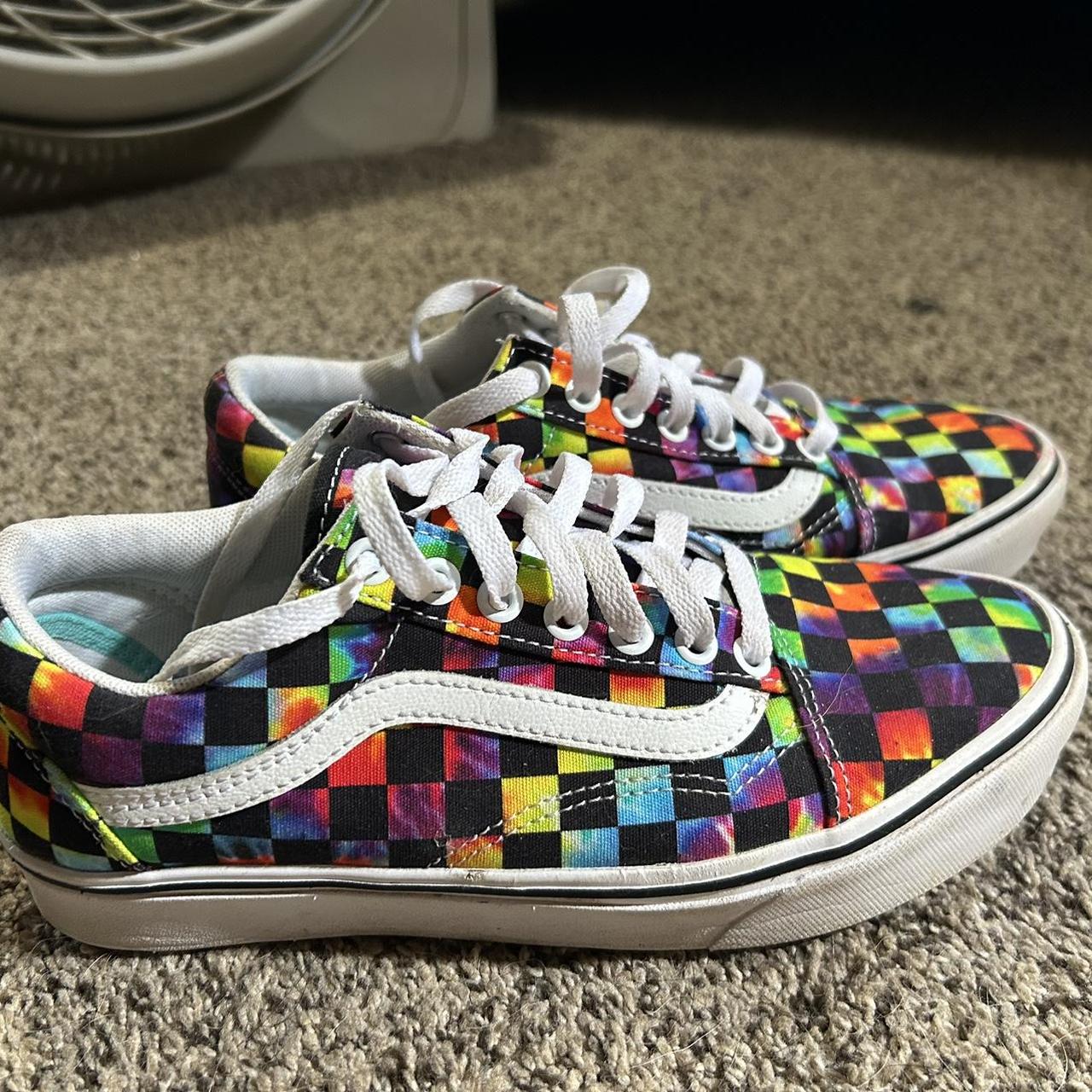 Checkerboard vans rainbow womens online