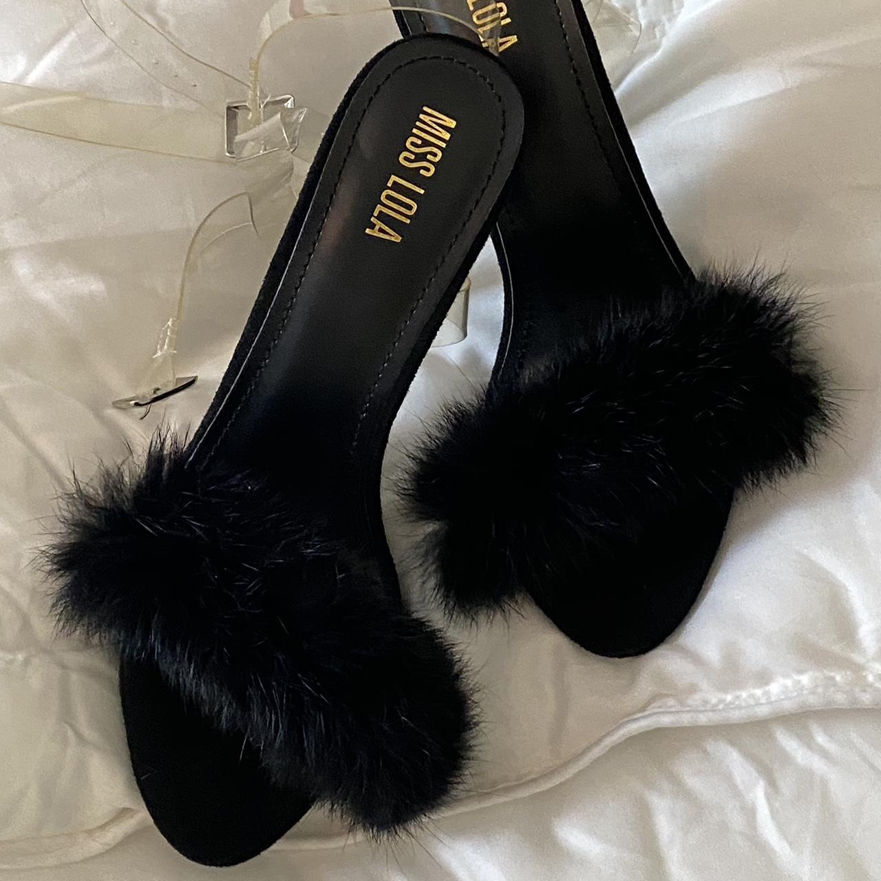 Miss Lola fur heels new size 9 never worn. - Depop