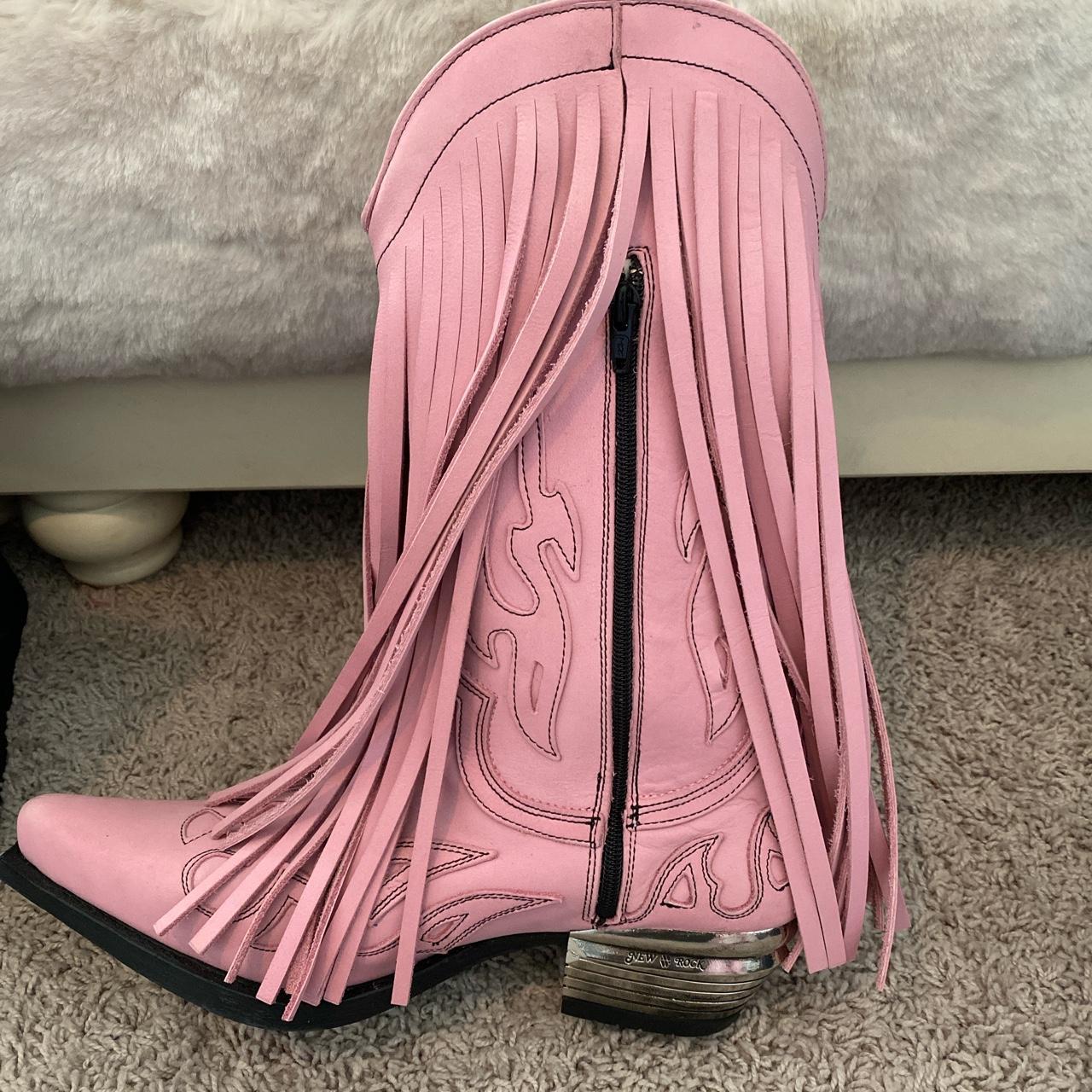 Pink fringe boots online