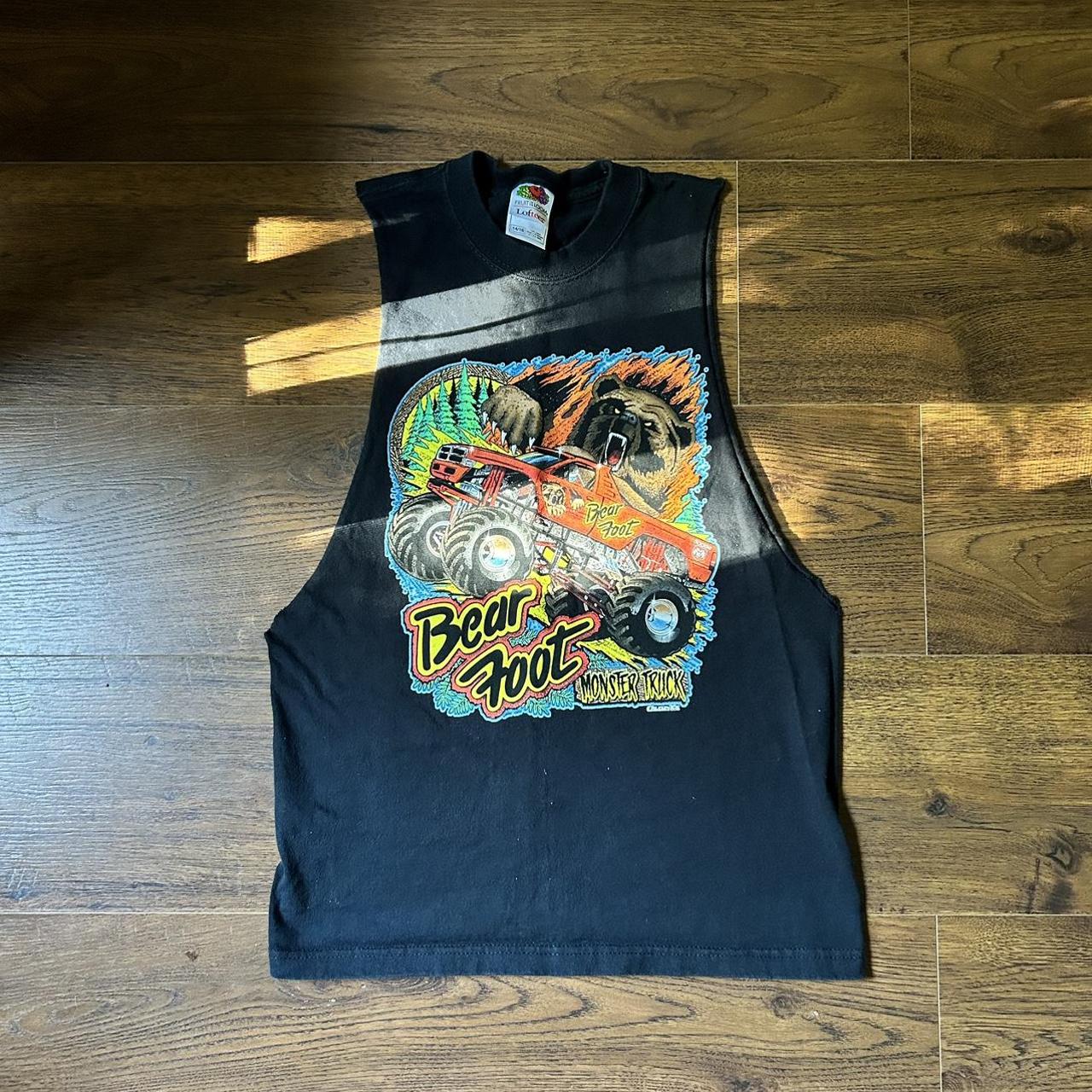 Bear Foot monster truck graphic tee cutoff with... - Depop