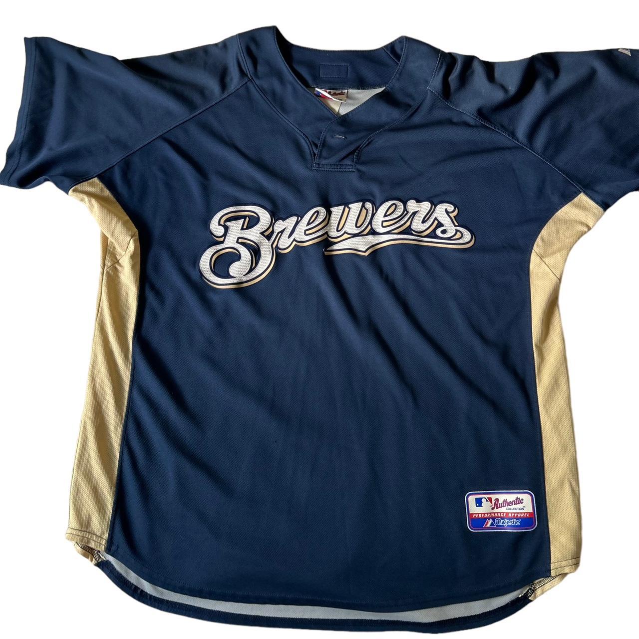 Nike MLB Milwaukee Brewers #24 Pavey Navy Yellow - Depop