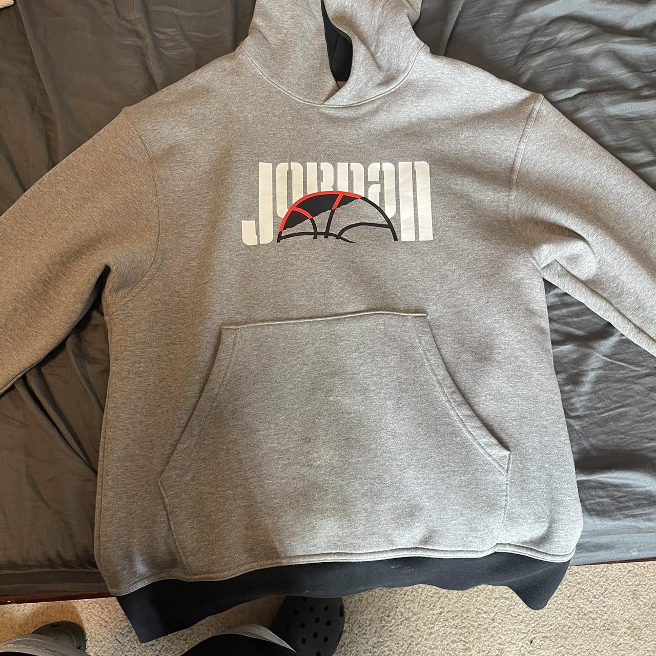 Mens medium grey jordan sweater. It fits baggy for a. Depop