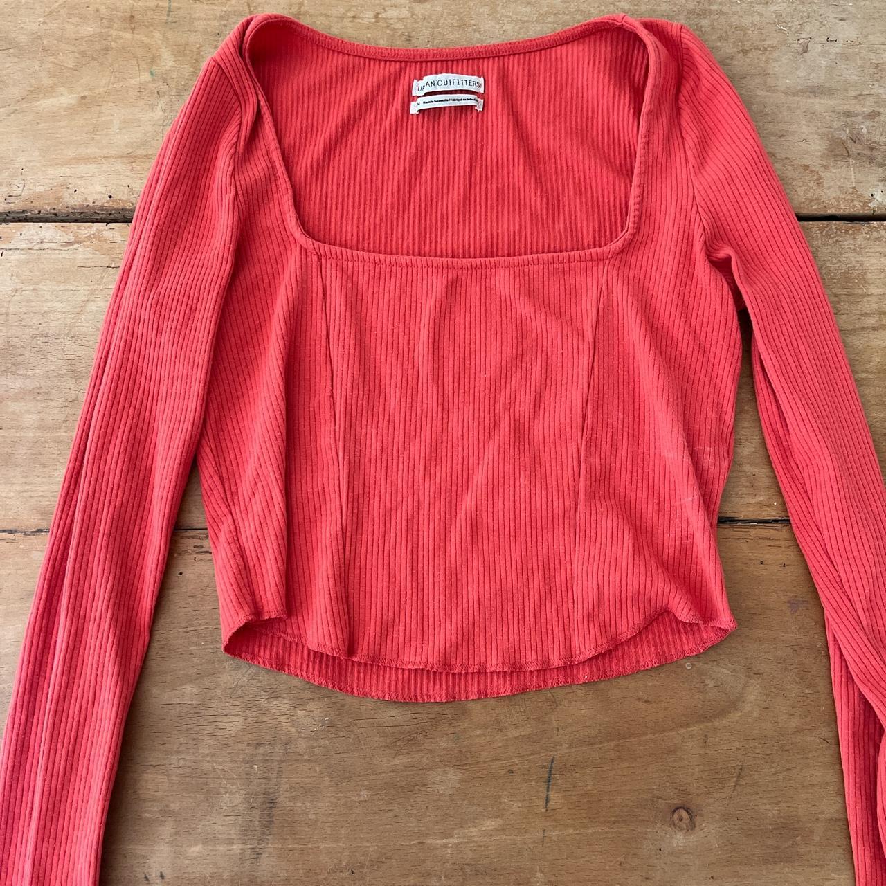 Red urban outfitters ribbed square neck long sleeved... Depop