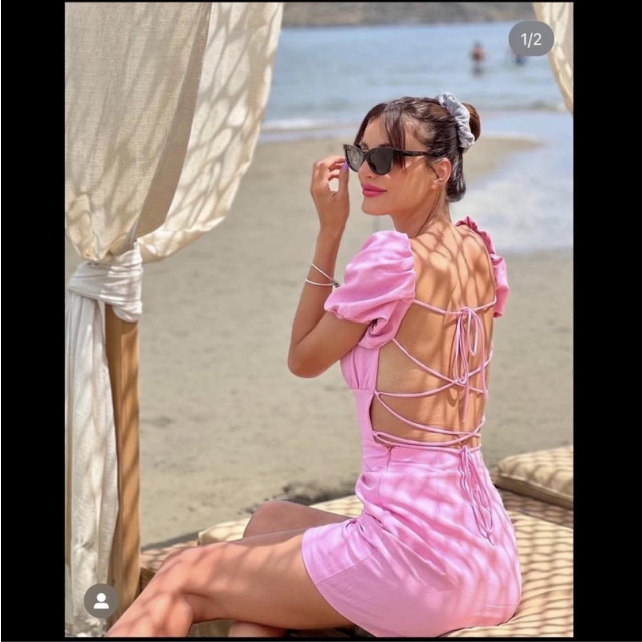 New Zara Pink Puff Sleeve Backless