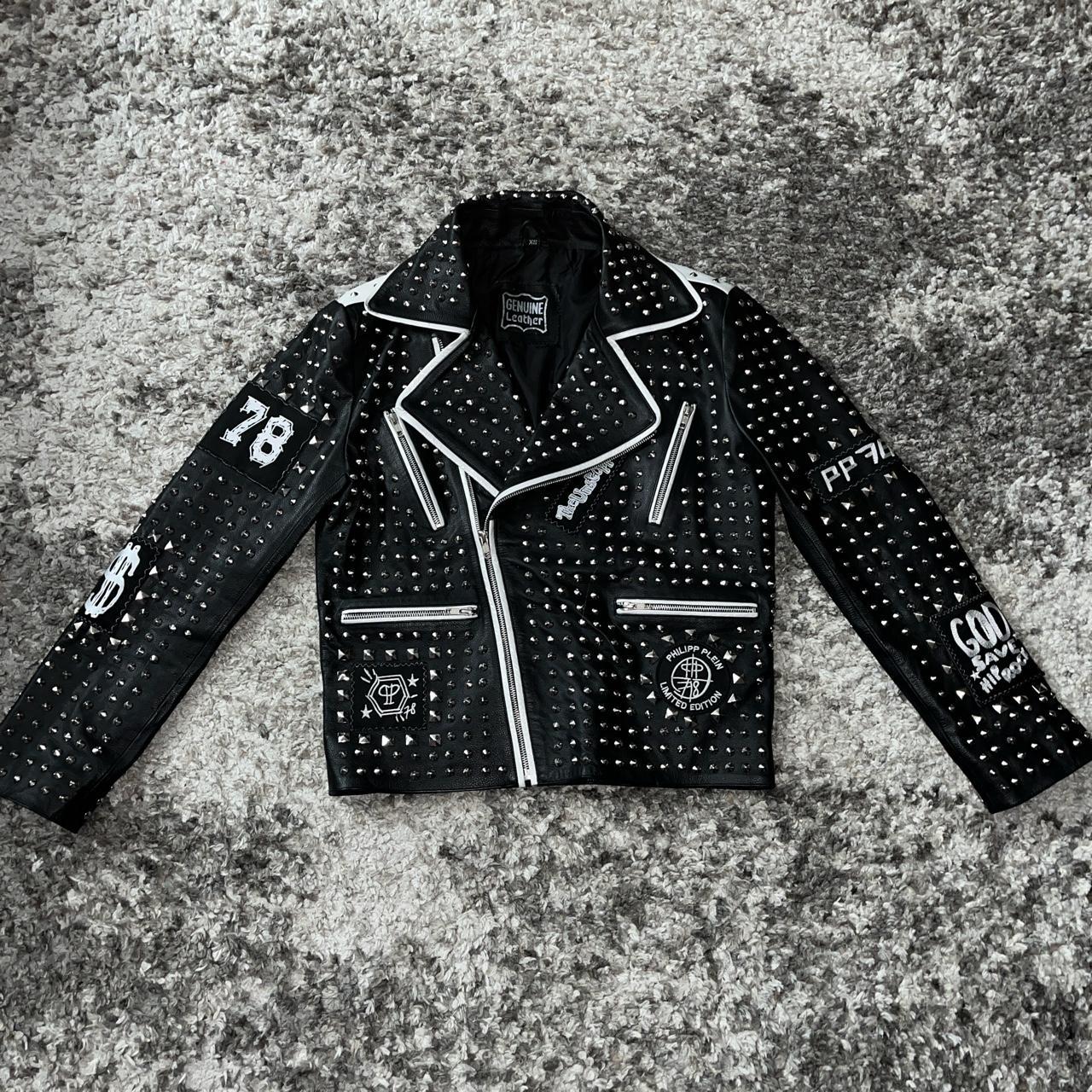 black and white studded leather jacket