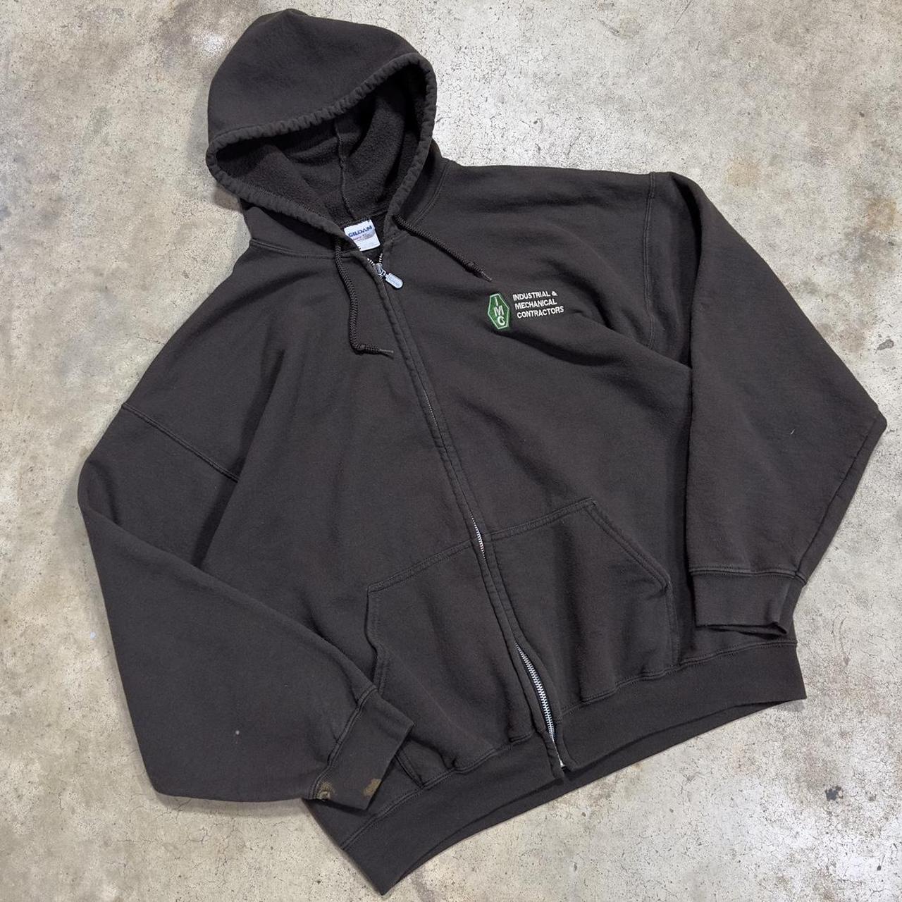 Vintage Workwear Chocolate Brown ZipUp Hoodie... Depop