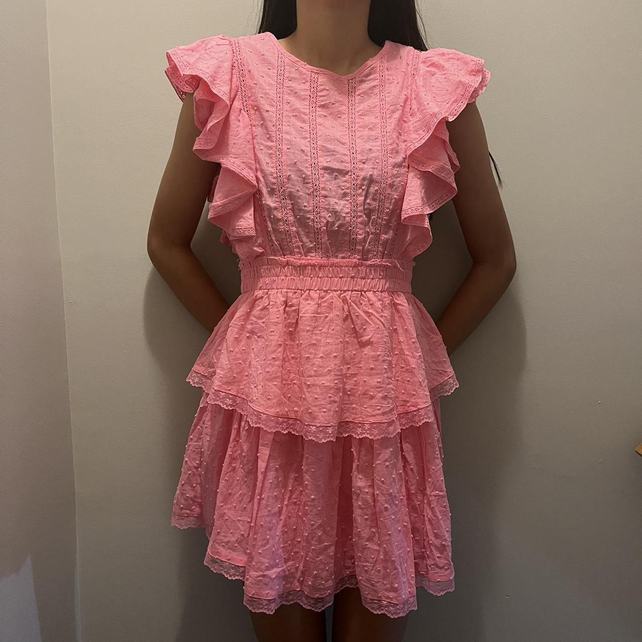 ruffled preppy pink dress ♡ from Forever 21 ♡ size... - Depop