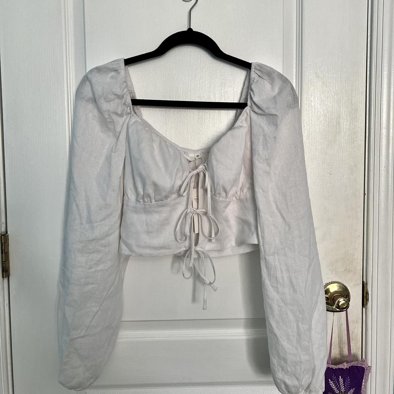 Glassons linen long sleeve, tie front white top.... - Depop