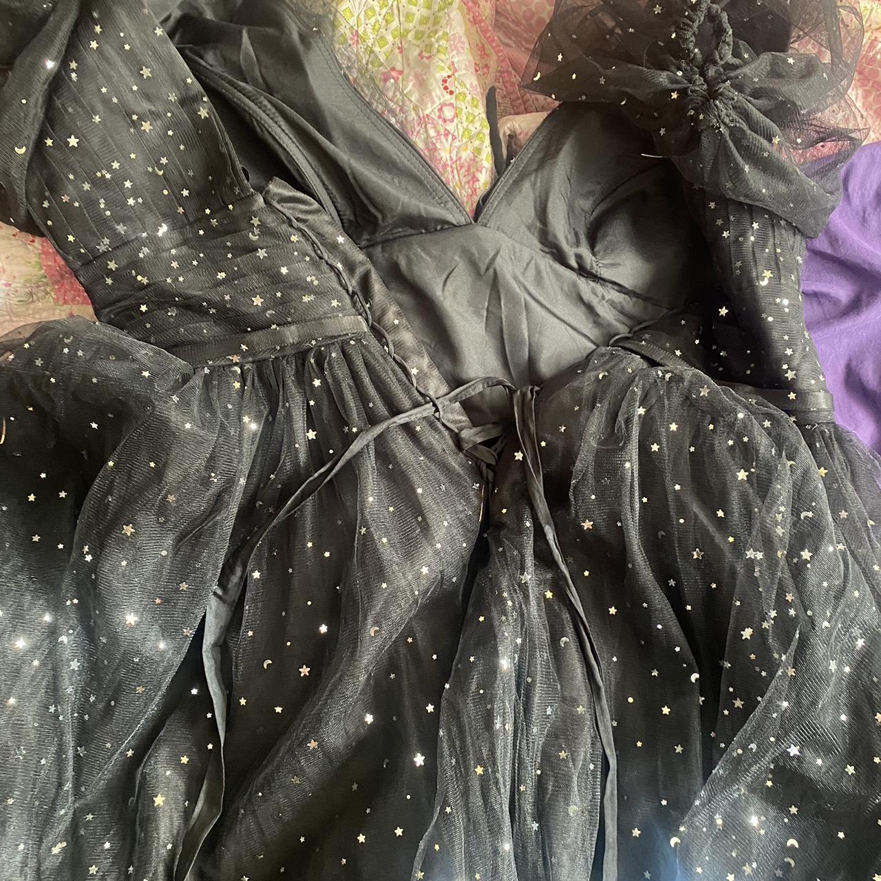 gothic galaxy prom dress with tulle and leg slit.... Depop