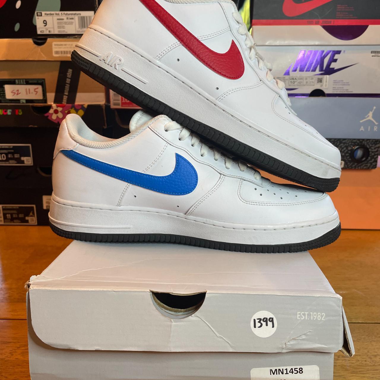 Size 15 - Nike Air Force 1 Low White Red Blue Mismatched Swooshes