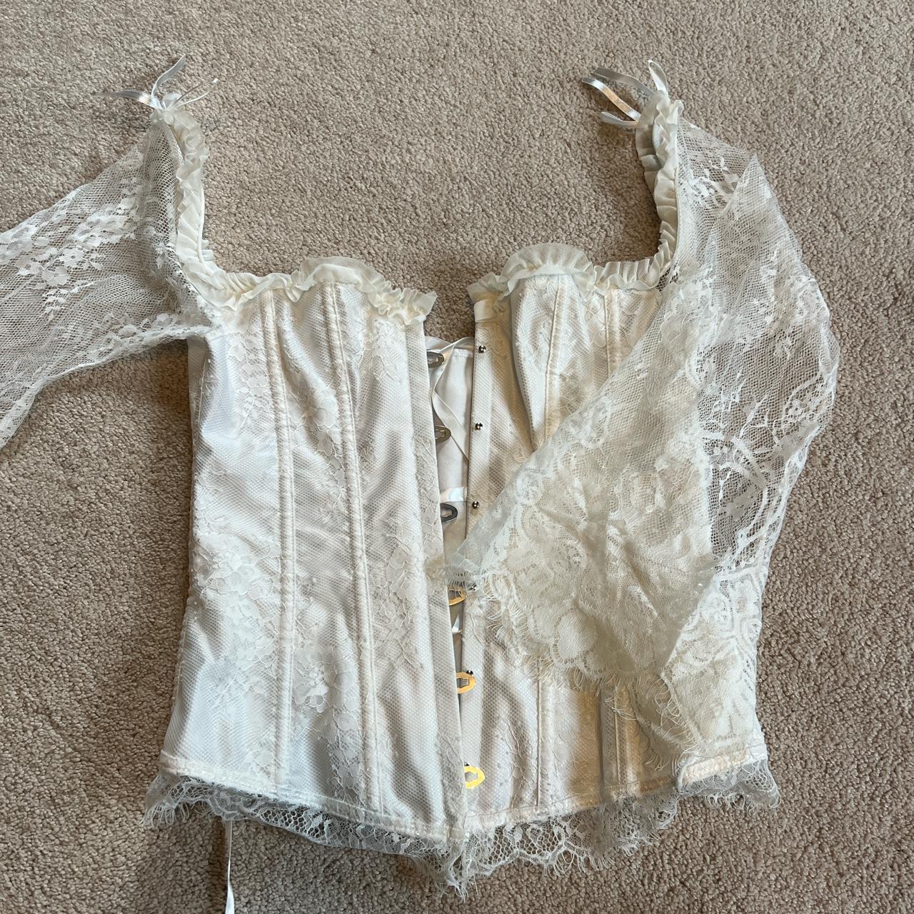 amazon corset top with lace bell sleeves. laces up... - Depop