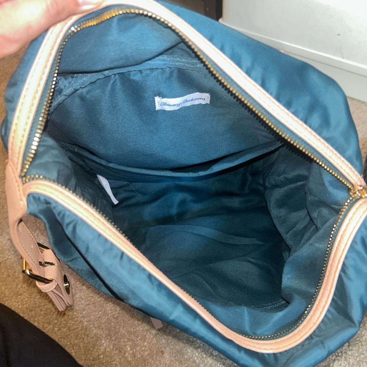 Tommy Bahama backpack in blue-green with tan accents - Depop