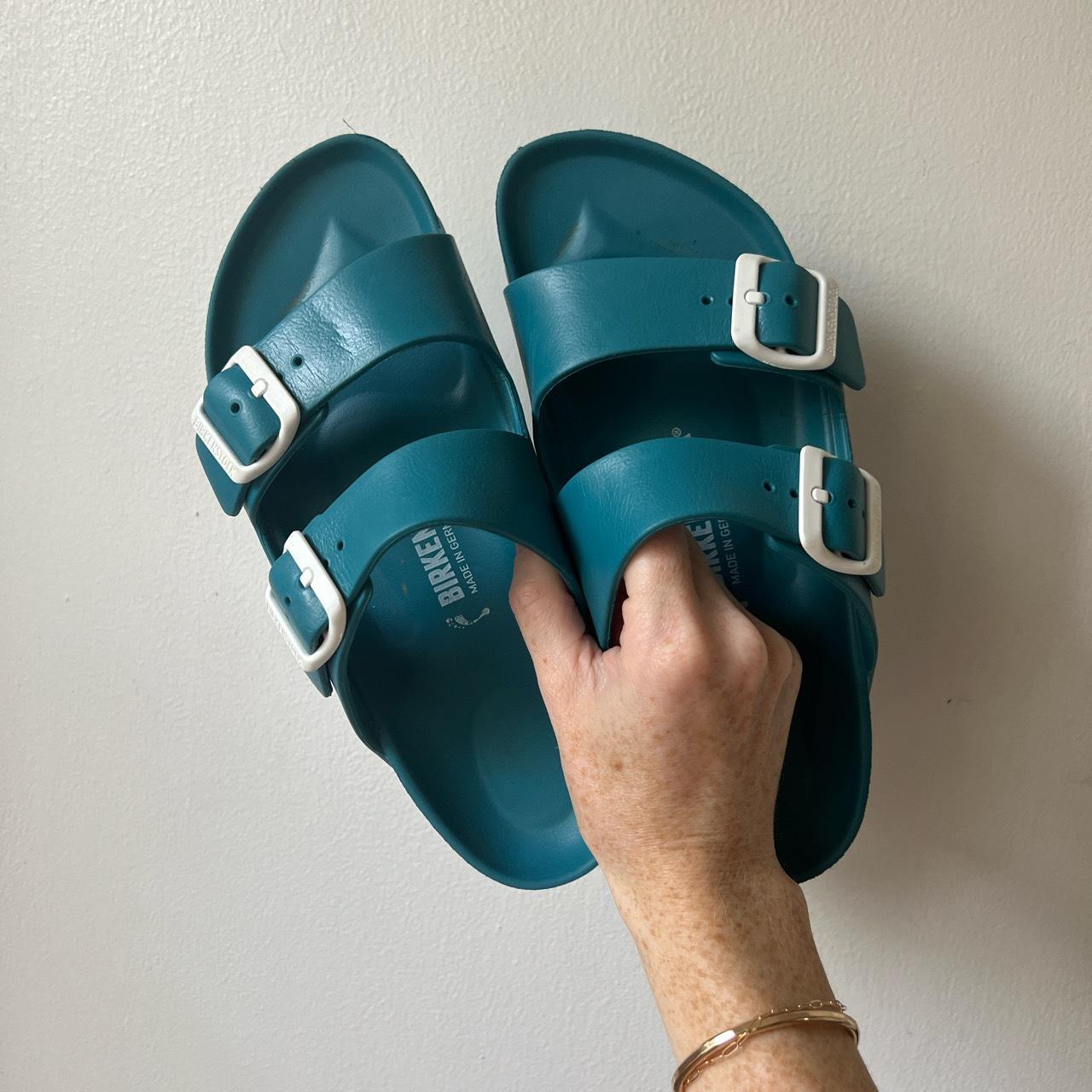 Turquoise rubber Arizona Birkenstocks. Size 36.... Depop