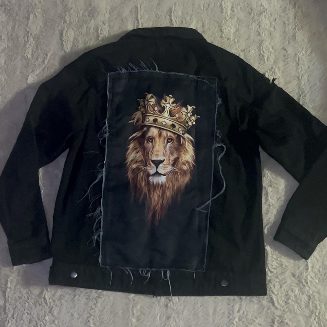 Fashion Nova black jeans jacket with lion appliqué Depop