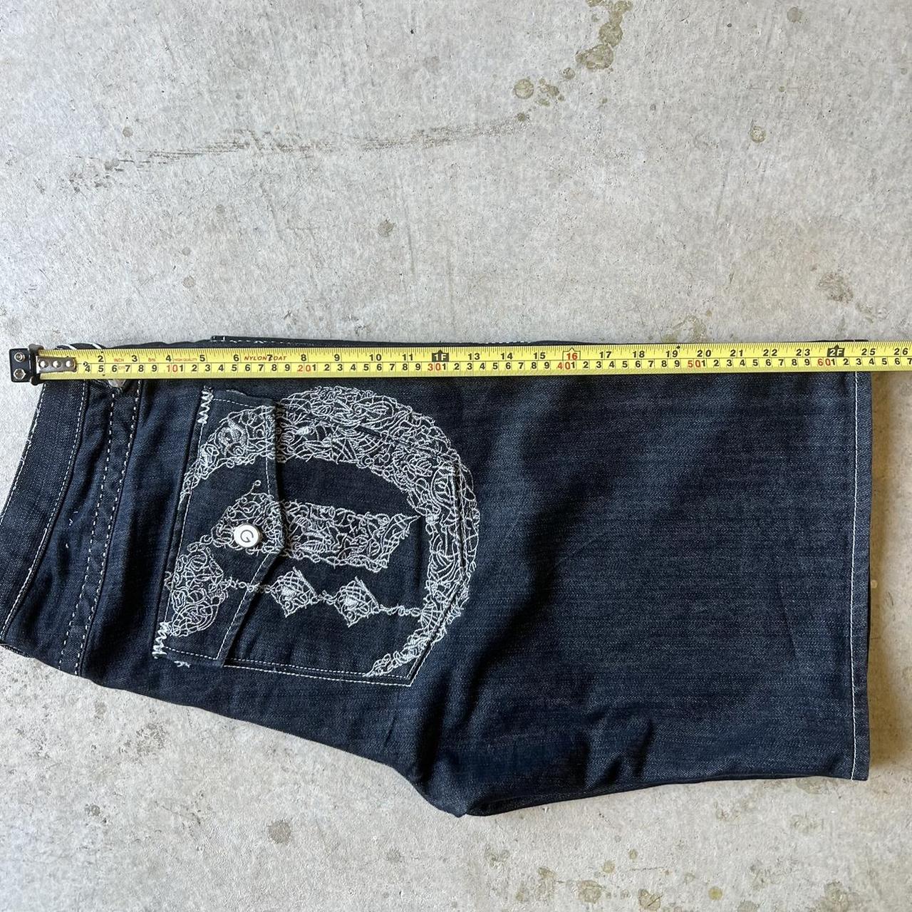 36” black GAO baggy jorts - sick silver embroidery | Depop