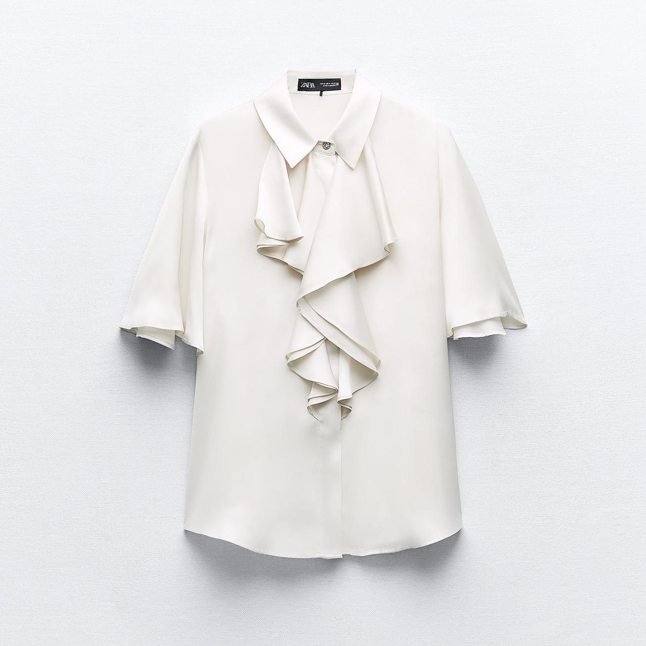 Zara White Ruffle Blouse Worn once, just needs a | Depop