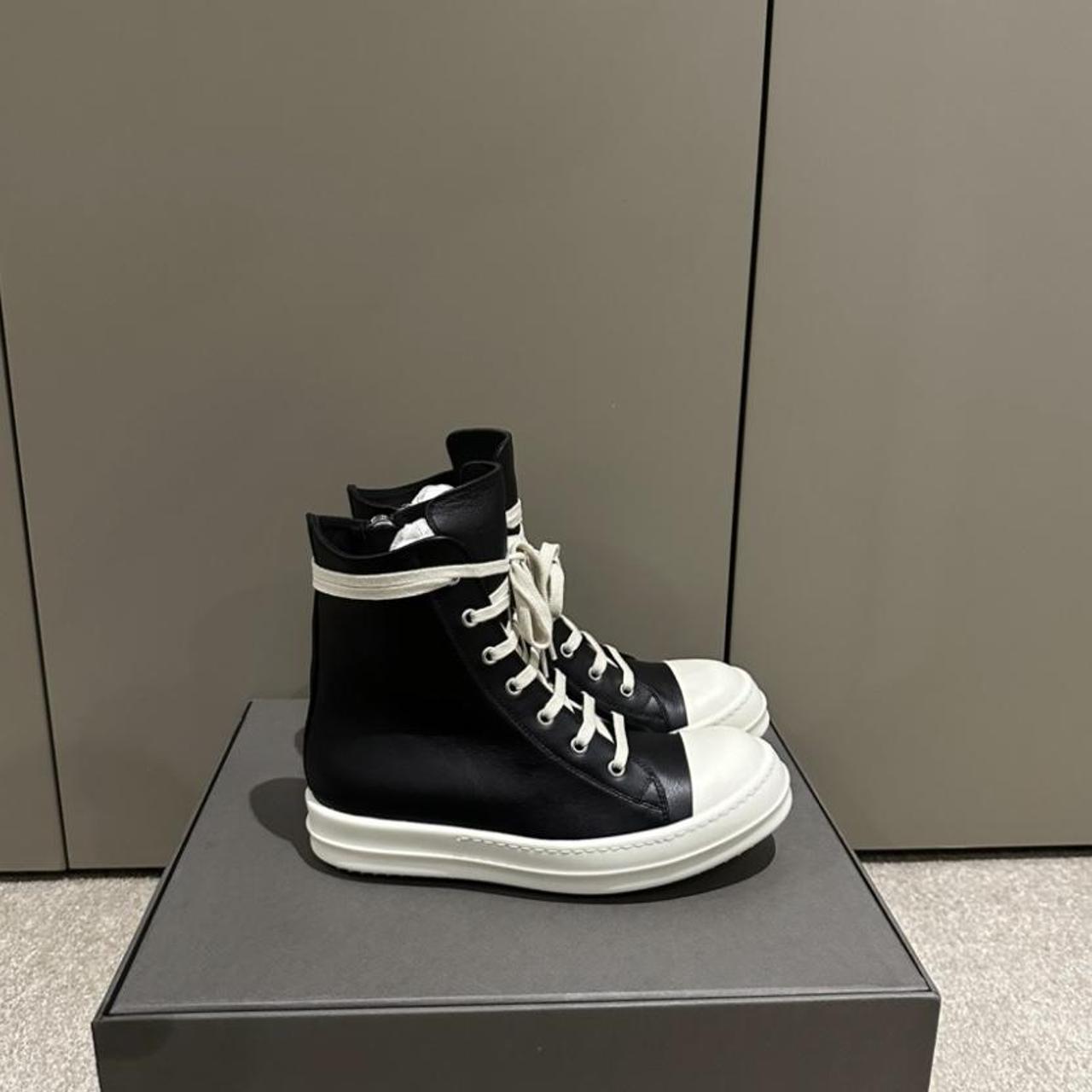 Rick Owens calf-leather lace-up sneakers never worn... - Depop