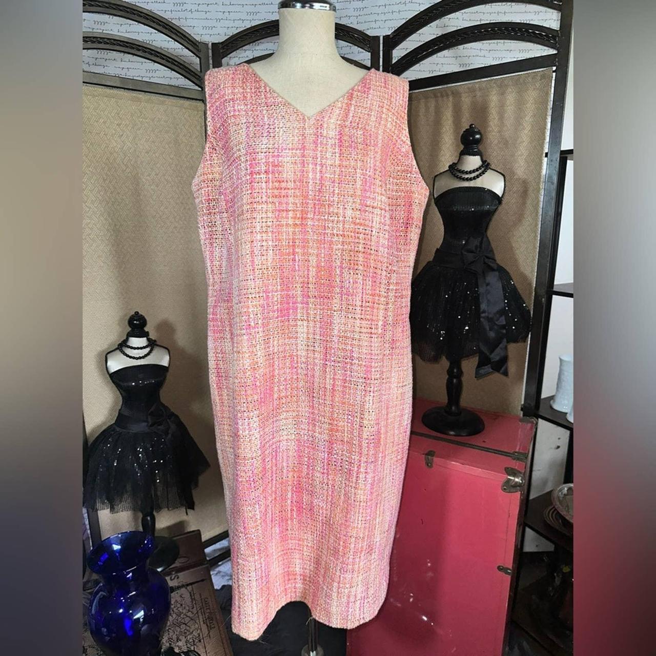 Beautiful pink tweed dress by Talbots. Size is 12 W. - Depop