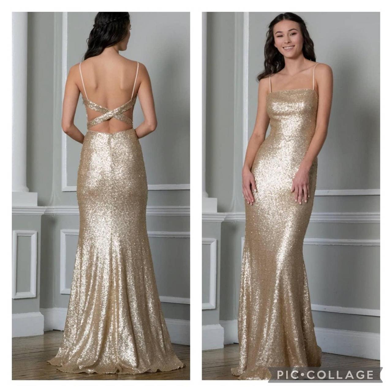 Beautiful metallic gold evening gown. Use this for a... - Depop