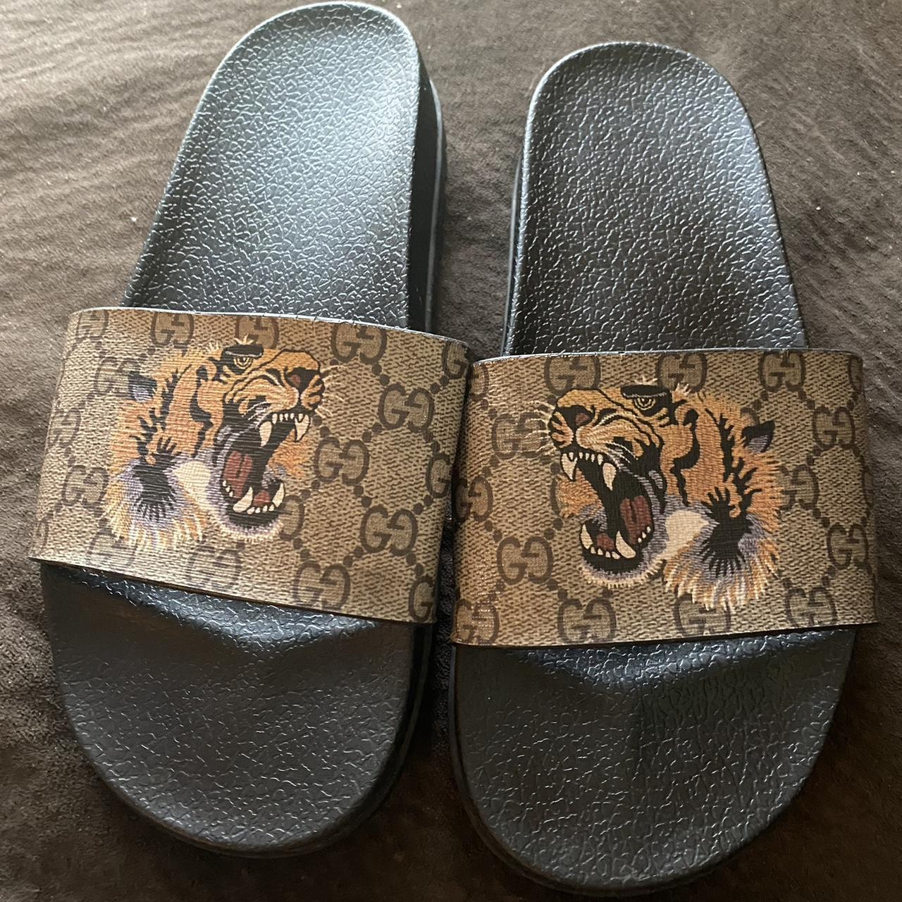 Gucci menâs slides, size 9.5, pretty much brand new - Depop