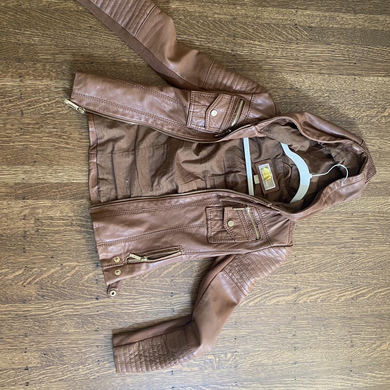 Michael Kors hooded leather jacket xs petite Depop