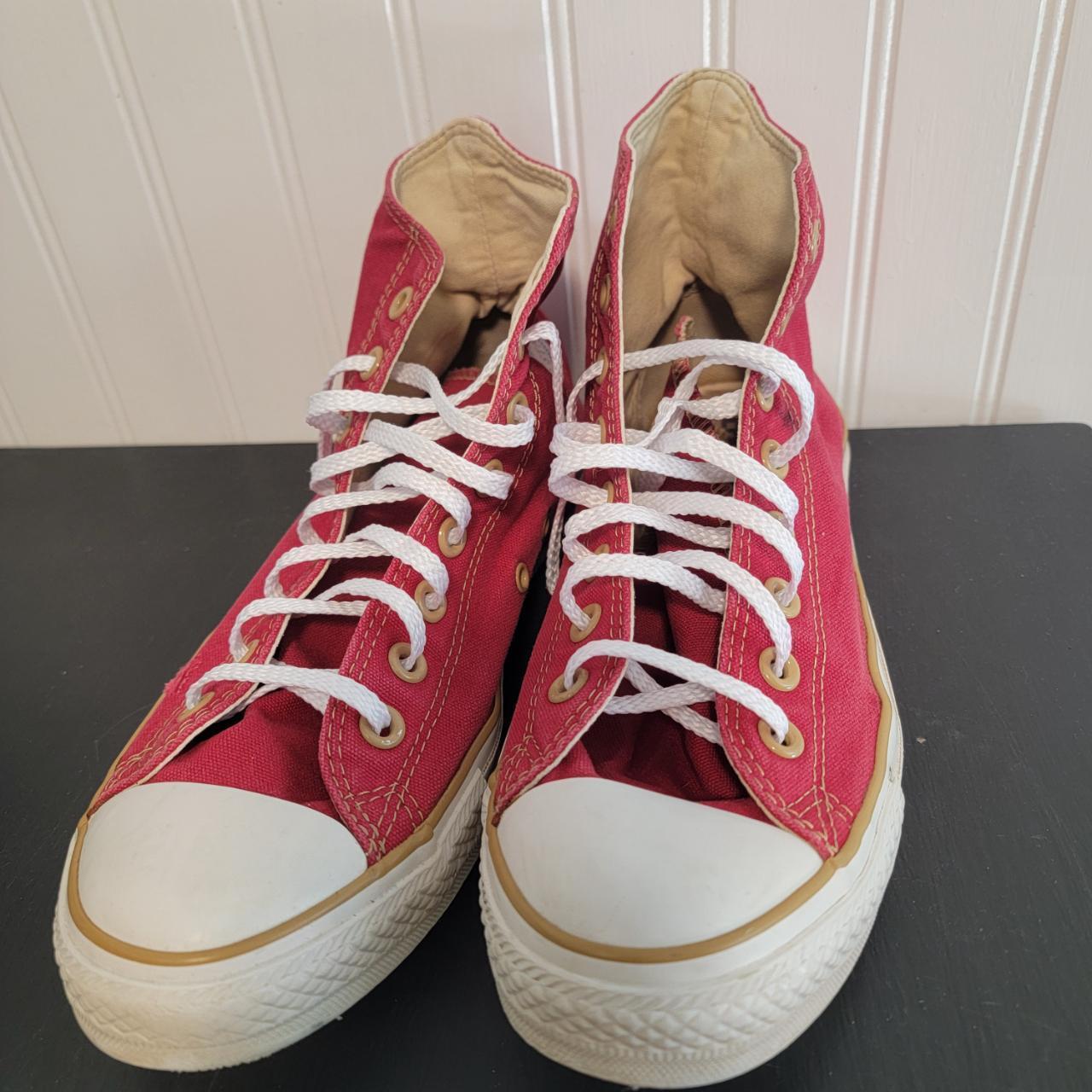 Old School Red High Top Chuck Taylor Sneakers Tan