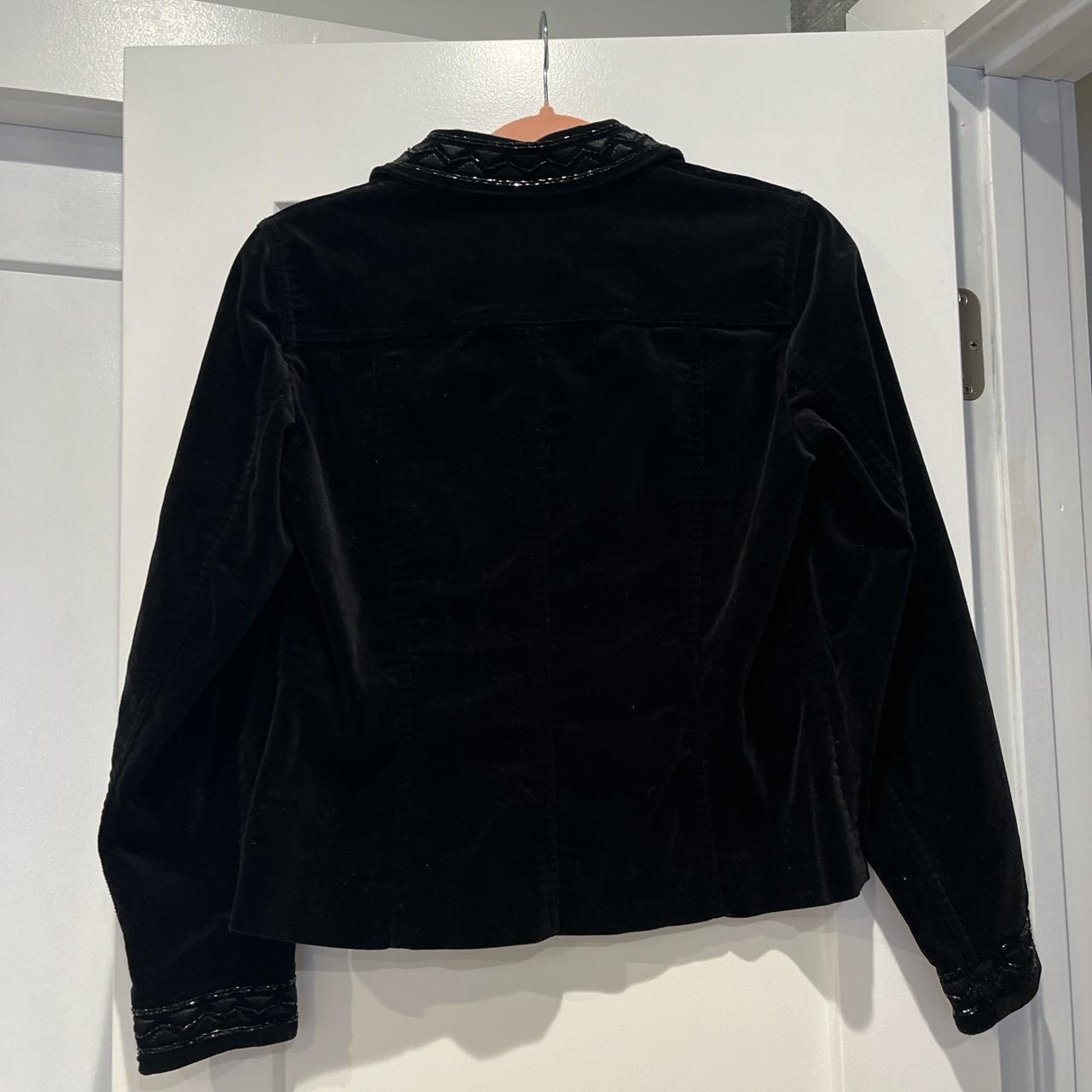 Black velvet jacket with seed bead detailing around... - Depop