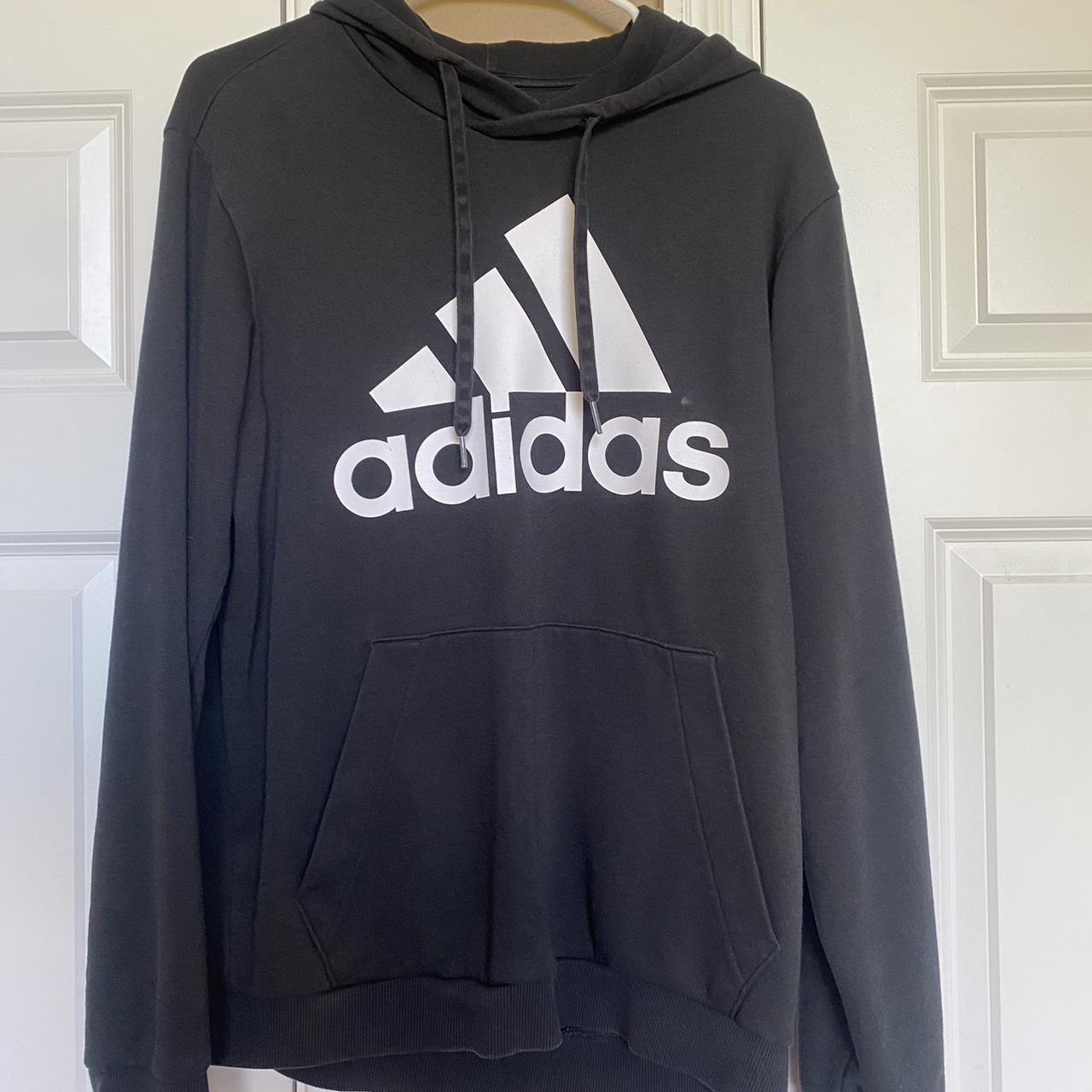 Adidas Large Logo Black Hoodie | Large Minor... - Depop