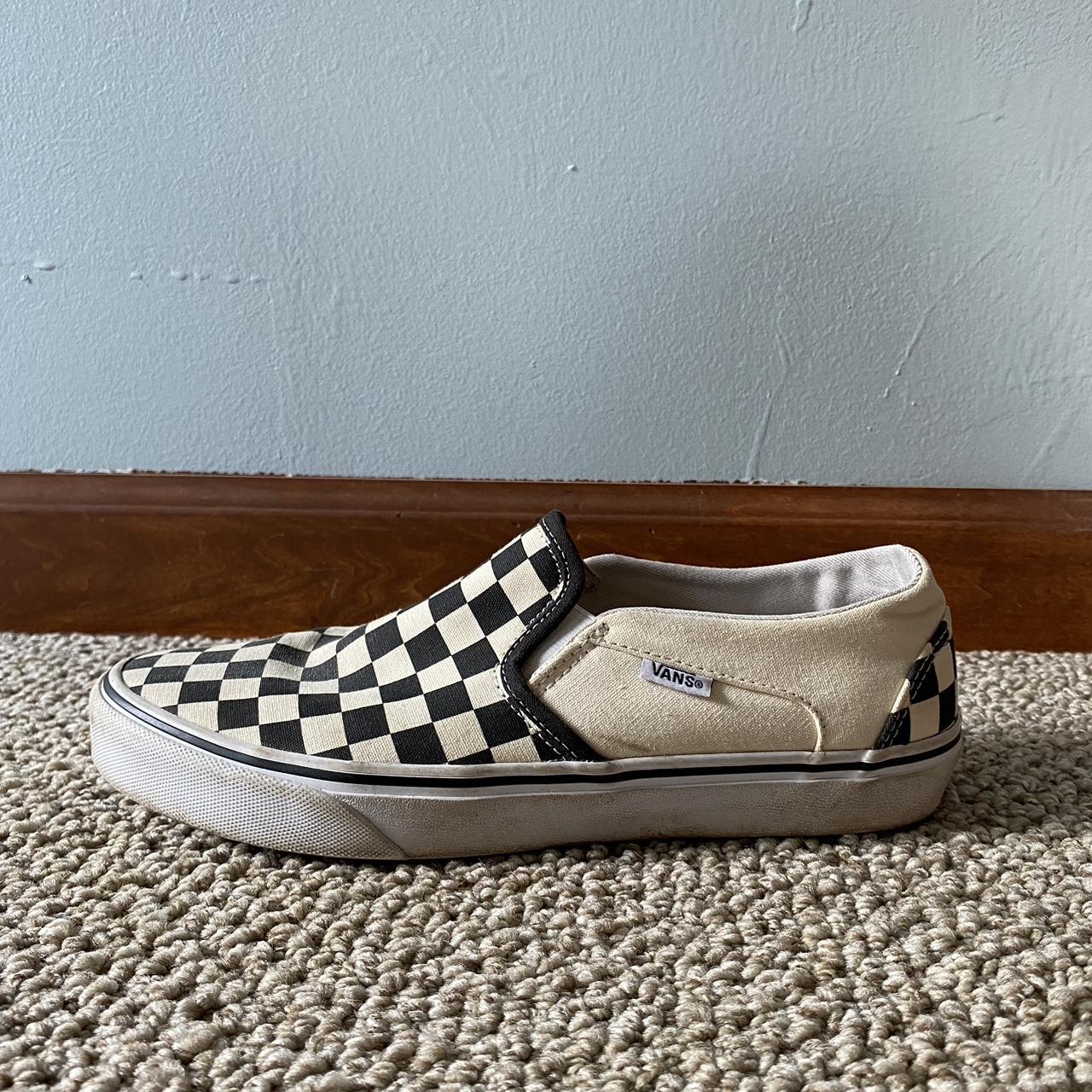 slide on checkered vans pre-loved but still has many... - Depop