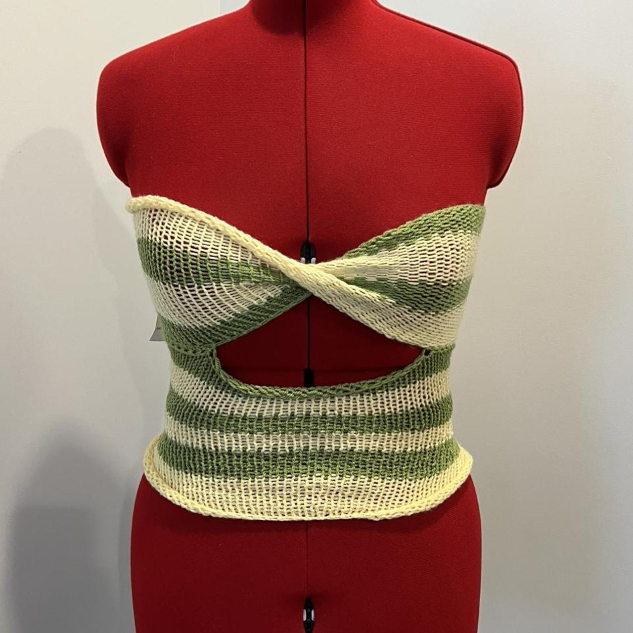Yellow and green knitted handmade twist top Size... Depop